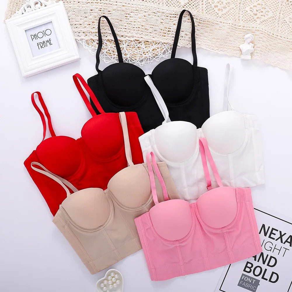 SXTHAENOO Summer 8 colors Fashion Mesh Push Up Bralet Women's Corset Simple Bustier Bra Night Club Party Sexy Cropped Top Vest
