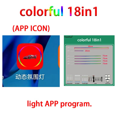 Car Ambient Lighting Kit Interior Light Kit 18 in 1 Dual Zone Symphony LED Neon Acrylic Lights Kit  Mobile app and Key control