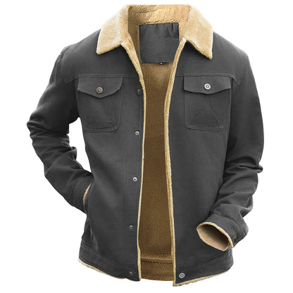 Men's Jackets Winter Windproof Warm Faux Shearling Lined Warm Coat Black Buttoned Parka Pockets Casual High Quality Tops US Size