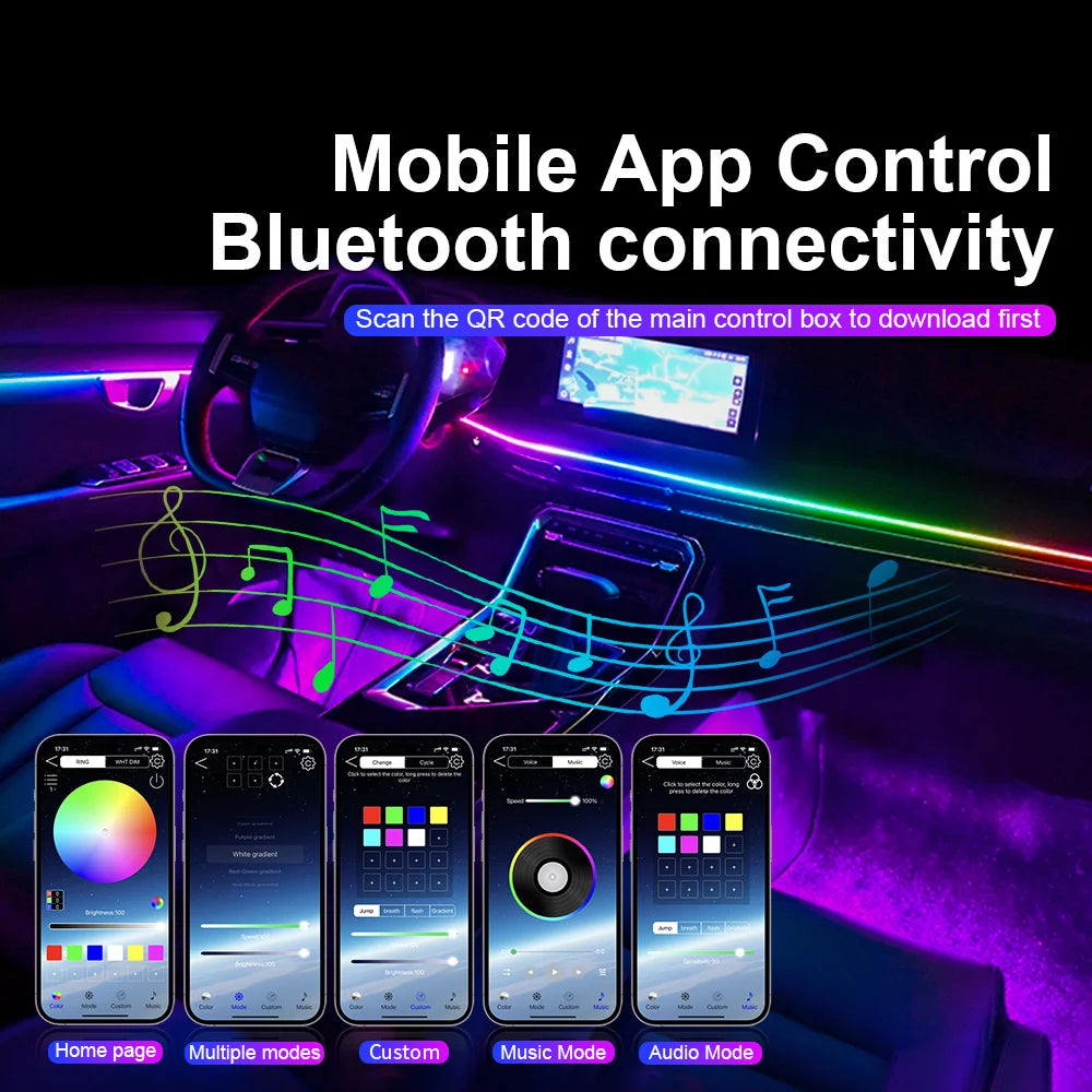 18/22 in 1 Led Acrylic Ambient Lamp 64 213 Color RGB Blutooth APP Control Car Atmosphere Lights Support One Zone Dual Zone 12V
