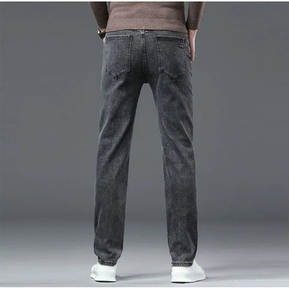 Amekaji Men Fashion  Slim Fit Jeans Male Elasticity Smart Casual Mid Classics Straight Denim Pants Wedding Party Black Trousers