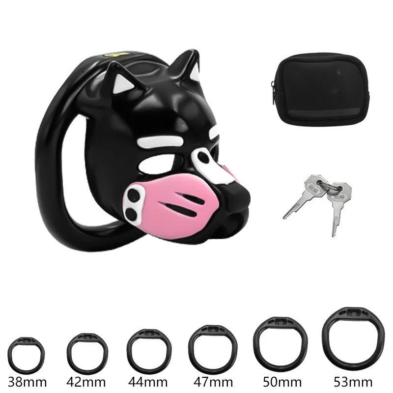 6 Colors Dog Head Chastity Cage Cosplay Devices with 6 Size Cock Rings SM Penis Training Gay Anti-Cheating Adult Toys for Men18+