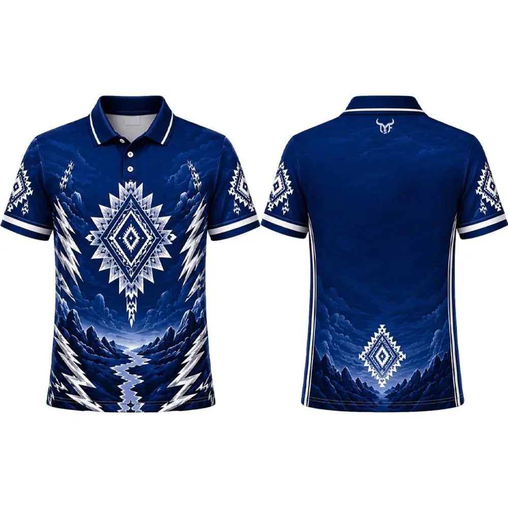New Men's Western Mountain Ethnic Style Casual Printed Polo Shirt Quick Dry Sport Golf Shirt Summer Casual Breathable Lapel Tops