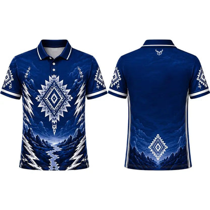 New Men's Western Mountain Ethnic Style Casual Printed Polo Shirt Quick Dry Sport Golf Shirt Summer Casual Breathable Lapel Tops