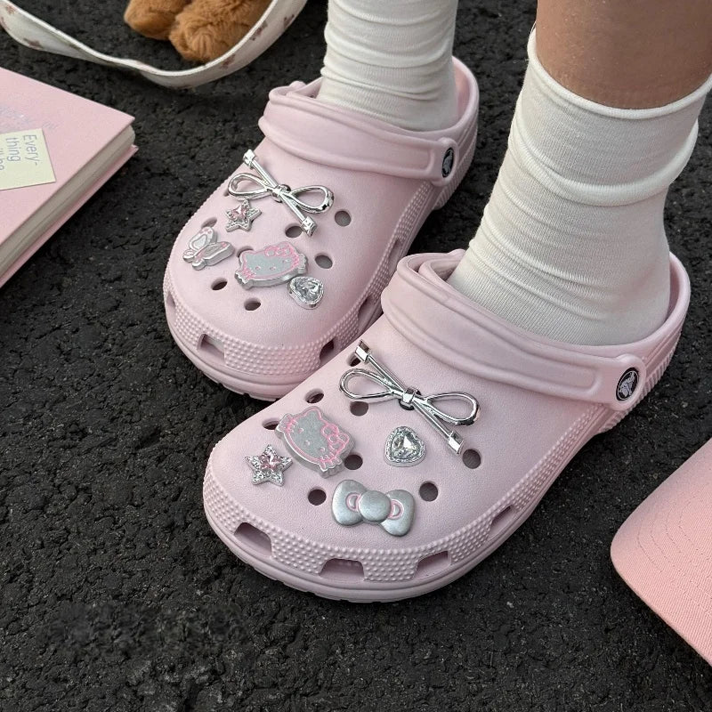 Hello Kitty Silvery Series Shoe Charms Set Girls Women Shoe Charms DIY Hole Shoes Detachable  Hole Shoes Slippers & Clogs