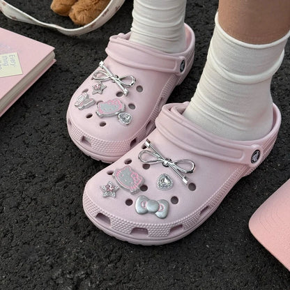 Hello Kitty Silvery Series Shoe Charms Set Girls Women Shoe Charms DIY Hole Shoes Detachable  Hole Shoes Slippers & Clogs