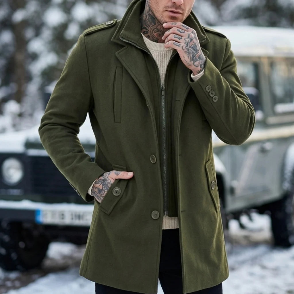 New Autumn-Winter Men's Double-Layered Trench Coat Multi-Pocket Windproof Design Business Casual to Streetwear Mans Wool Blends