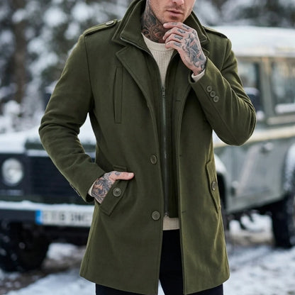 New Autumn-Winter Men's Double-Layered Trench Coat Multi-Pocket Windproof Design Business Casual to Streetwear Mans Wool Blends