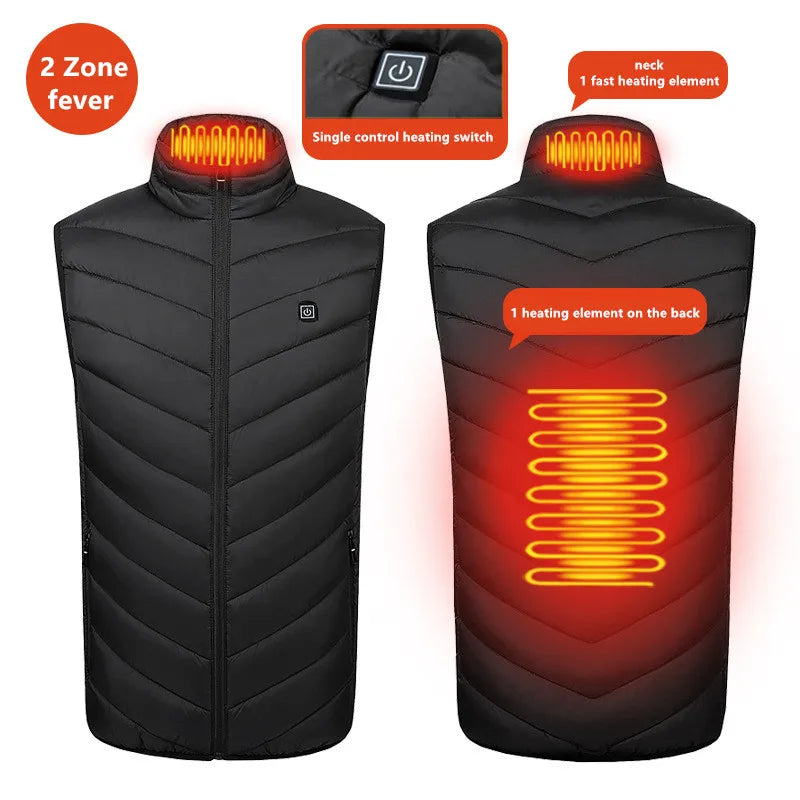 New Men'S Casual Stand Up Collar Outdoor Warm Electric Vest Winter Usb Port Intelligent Heating Sleeveless Coat(No Power Bank)