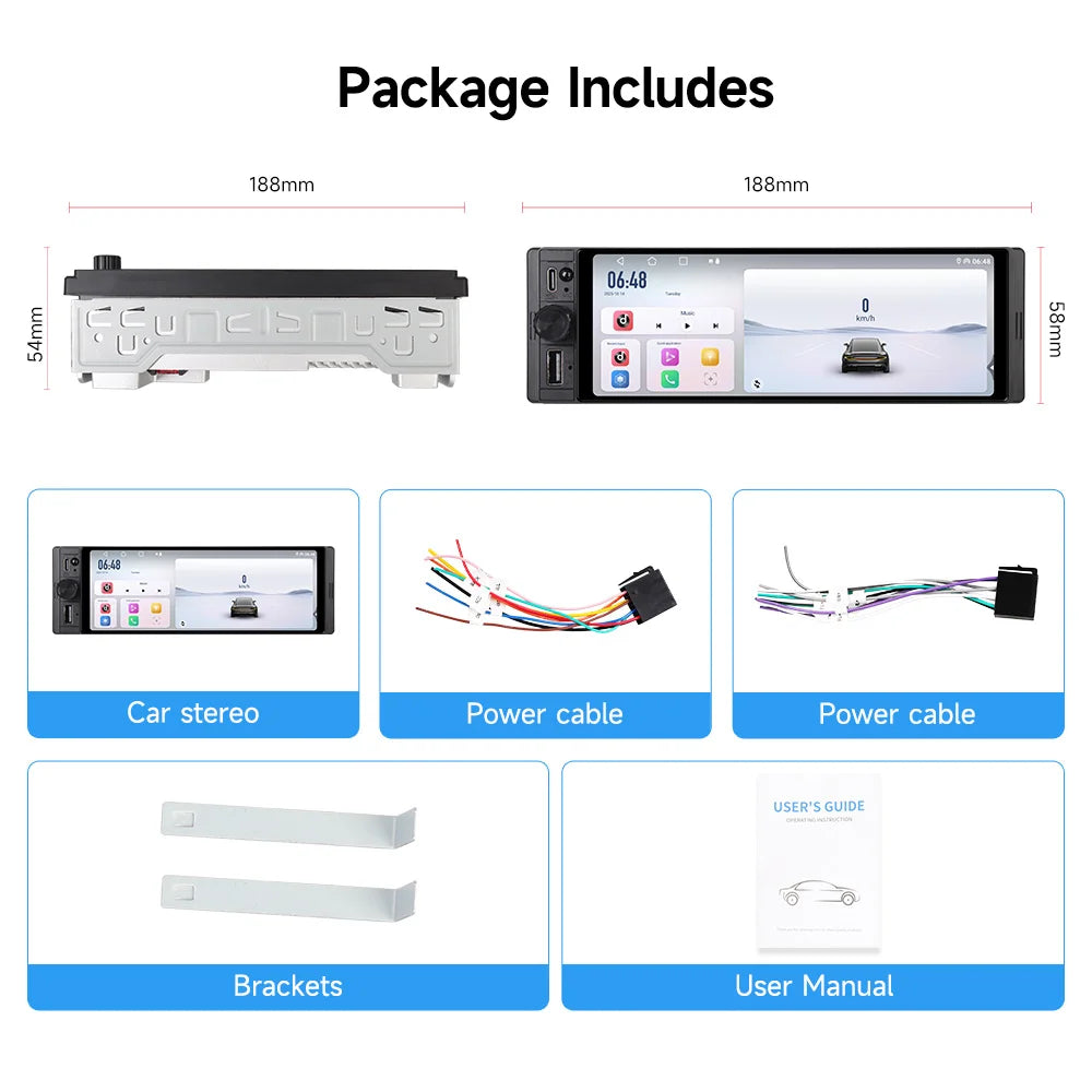 1DIN Universal MP5 6.28-Inch Car Radio IPS Wireless Carplay Android AUTO AUX USB SWC BT Touch Screen Multimedia Video Player