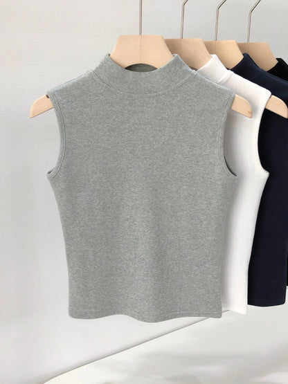 Skin-friendly Comfortable Short Half-high Collar Sleeveless Vest Early Autumn Slim-fit Ribbed T-shirt Women's Fashion Top