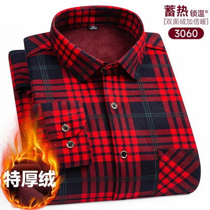 New Men's Long-Sleeved Shirt Thickened and Fleece Warm 8XL9XL Plus Size Autumn and Winter Casual No-Ironing Comfortable Top