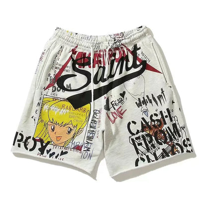 Summer Washed Sain Letters Printed Street Casual Shorts Men Women High Quality 1:1 Drawstring Breeches Sweatpants