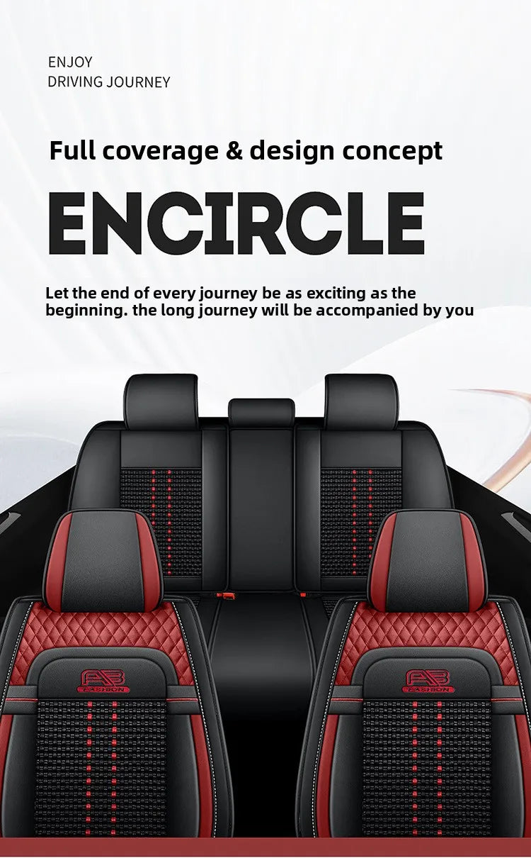 Universal Auto Split Seat Car Full Seat Cover Breathable Ice Silk Nappa Leather Car SUV Cushion Full Seats Cover Protection
