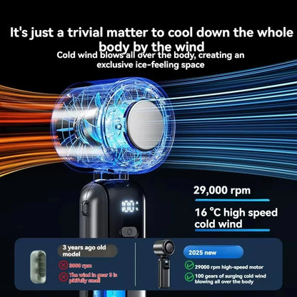 2025 New Hanging Neck Fan, Handheld Foldable High Speed Portable Fan with Infinite Speed Adjustment for Outdoor