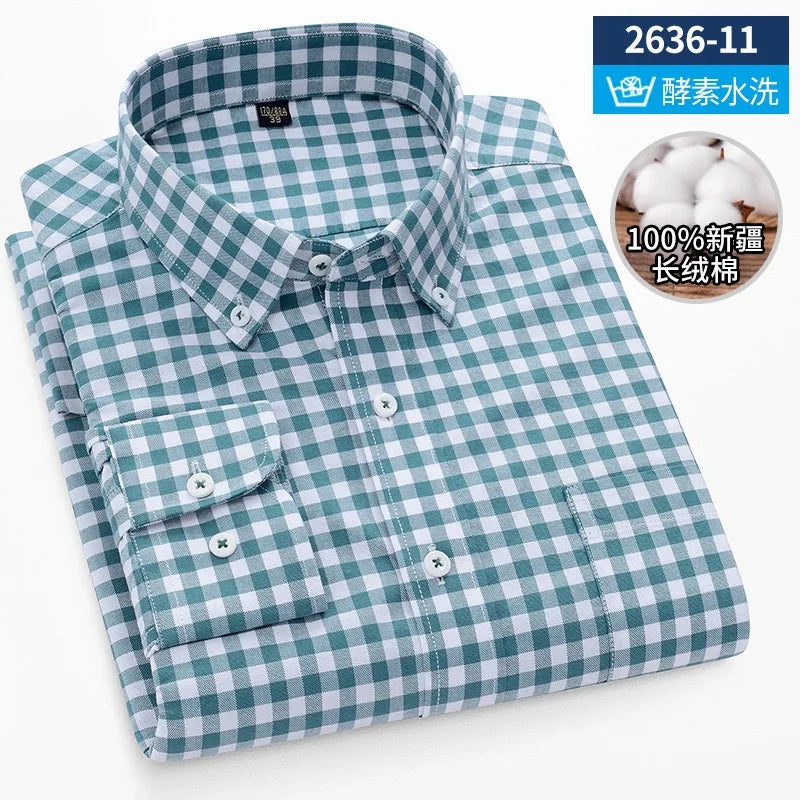 Men's long sleeve shirt pure cotton breathable comfortable business casual slim top shirt trend spring and summer formal wear