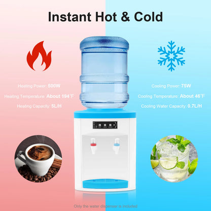 White Blue Top Loading 3 Temperatures Water Dispenser Hot Cold Normal Water Cooler 550W 110V US Plug PP Stainless Steel Desktop Freestanding Drinking Machine 5L/H Hot 0.7L/H Cold Fit 4.5-18.9L 1.1-4.9Gallon Water Bottle
