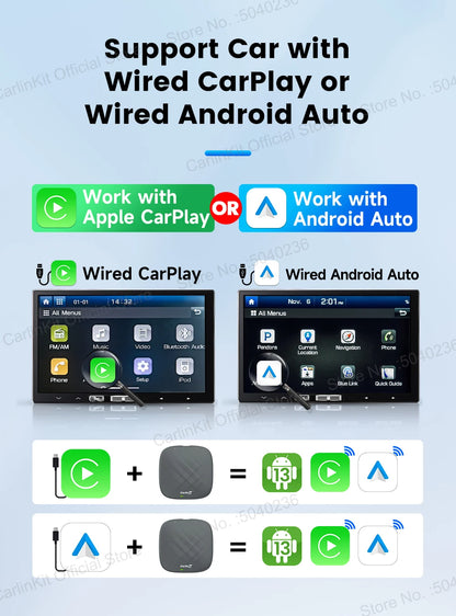 2026 CarlinKit Smart CarPlay Ai Box Android 13 Support Netflix YouTube Split Screen Wireless Android Auto & CarPlay Smart TV Box