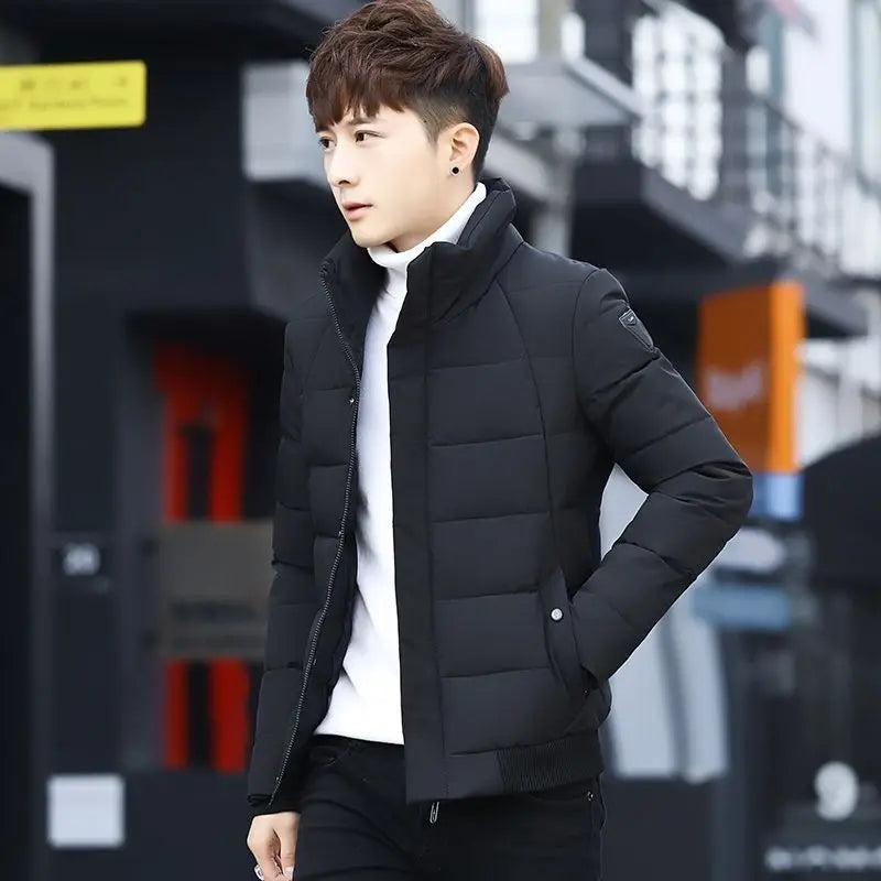 Super Warm Men's Quilted Jacket with Stand Collar Korean Design Thickened Winter Coat Youth Outdoor Sportswear