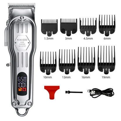 KIKIDO Professional Cordless Hair Clipper SH-2575T LCD Display Barber Trimmer Kit for Men Rechargeable 6 Combs