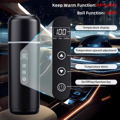 12V/24V Car Heating Cup 500ml Temperature Adjustable Coffee Tea Truck Cup with 304 Stainless Steel Dry Burn Protection & Cup Bag