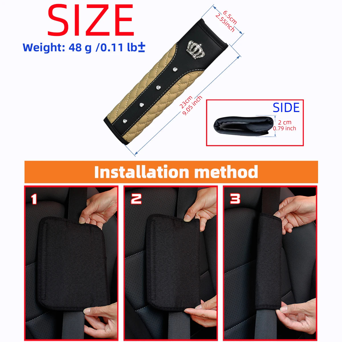 1 Diamond-encrusted Blingbling Metal Crown Faux Sheepskin Car Supplies Seat Belt Shoulder Strap Comfort Safety Belt