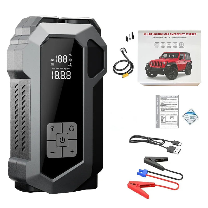 Jump Starter Power Supply Wireless Tire Air Pump Integrated Machine Electric Ignition Artifact Equipped with USB Port LED Light