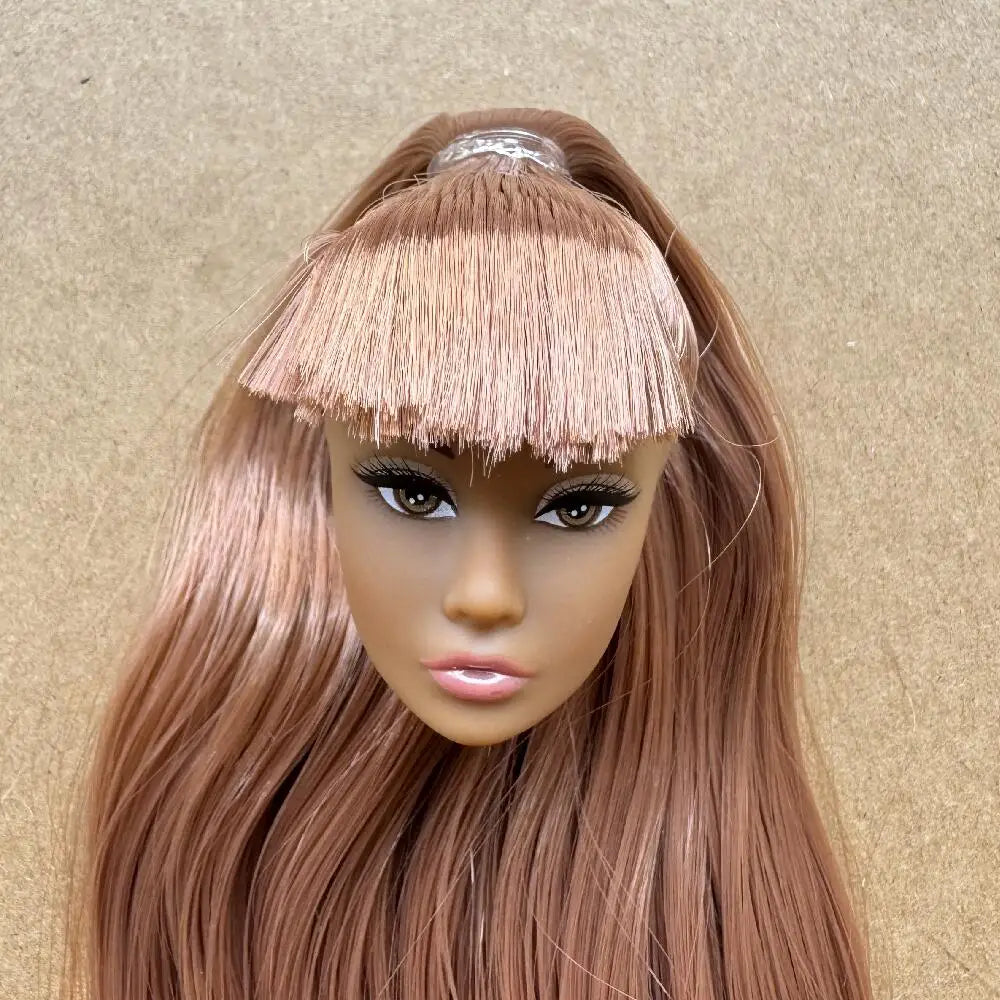 1/6 Scale Multi-jointed Fashion Doll Heads with Bangs Pony Tail Super White Beige Dark Brown Skin Tone PP Doll Figures for Colle