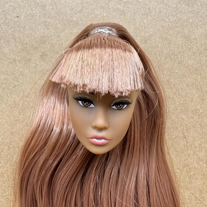 1/6 Scale Multi-jointed Fashion Doll Heads with Bangs Pony Tail Super White Beige Dark Brown Skin Tone PP Doll Figures for Colle