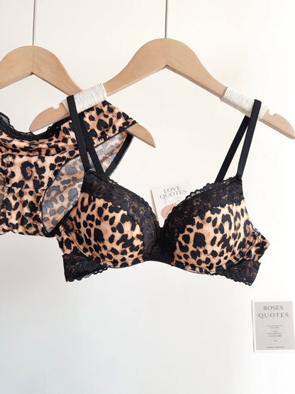 Sexy Leopard Print Lingerie Set Women Wireless Invisible Small Bust Lift, Adjustable A To C Cup, Sheer Lace Pure Style,soft S-XL