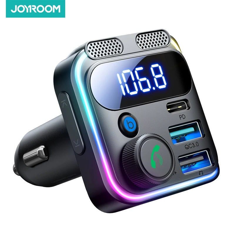 JOYROOM Bluetooth 5.3 FM Transmitter Car Adapter 48W PD & QC 3.0 USB C Car Charger Cigarette Lighter Adapter Hands-Free Calling