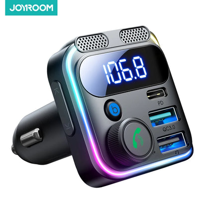 JOYROOM 81W Bluetooth 6.0 Car FM Transmitter Dual Mics PD&QC 3.0 Car Fast Charging Charger Adapter U Disk Hands-Free Calling