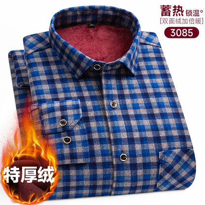 New Men's Long-Sleeved Shirt Thickened and Fleece Warm 8XL9XL Plus Size Autumn and Winter Casual No-Ironing Comfortable Top
