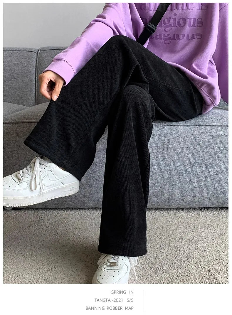 plus Size Women's Casual High Waist Thin Wide Leg Pants Spring Autumn Straight Cut Long Trousers Comfortable Slimming Effect