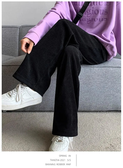 plus Size Women's Casual High Waist Thin Wide Leg Pants Spring Autumn Straight Cut Long Trousers Comfortable Slimming Effect