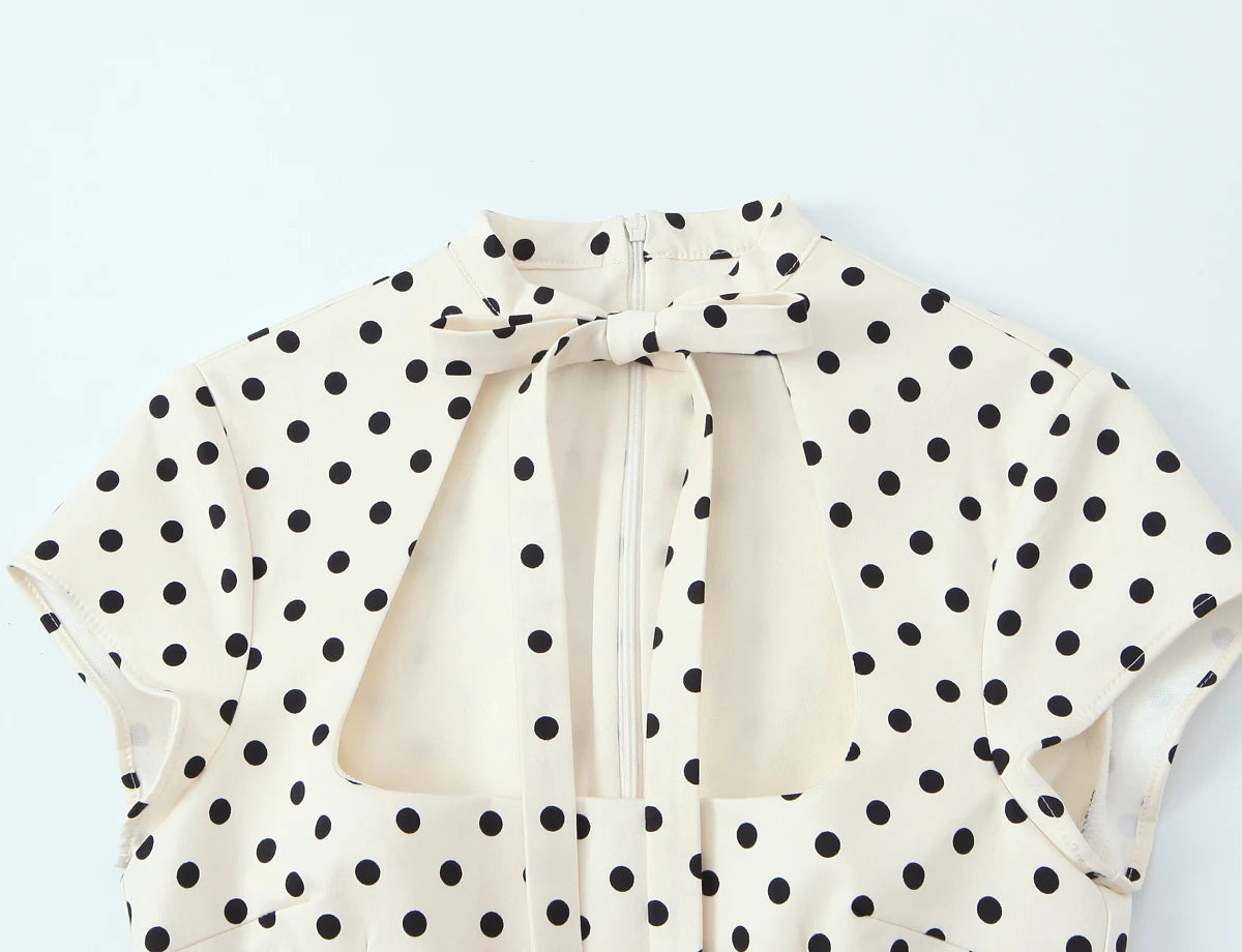 HH Summer Fashion Women's Polka Dot Mini Dress 2026 Short Sleeve Lace Up Collar Party Dress Female Hollow Out Sexy Evening Dress