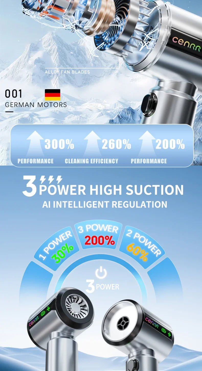 CENRR New Car Vacuum Cleaner Wireless Mini Powerful Portable HandHeld Car Cleaner LED Power Display Gift Lamp Air Gun  7500mAh
