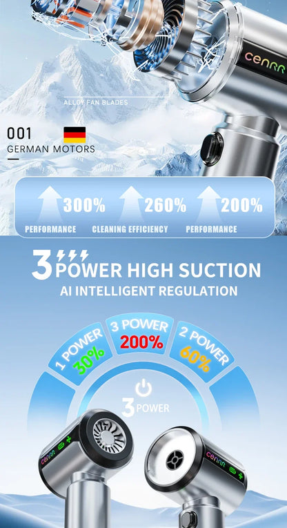 CENRR New Car Vacuum Cleaner Wireless Mini Powerful Portable HandHeld Car Cleaner LED Power Display Gift Lamp Air Gun  7500mAh