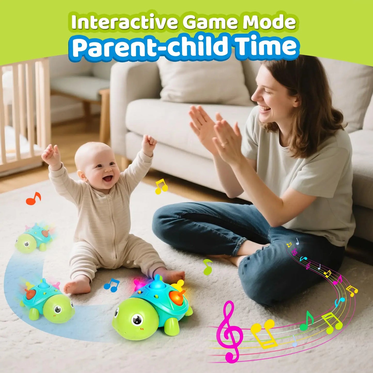 Baby Musical Turtle Crawling Toy, Interactive Light & Sound Sensory Toy, Tummy Time Fine Motor Skill Toy