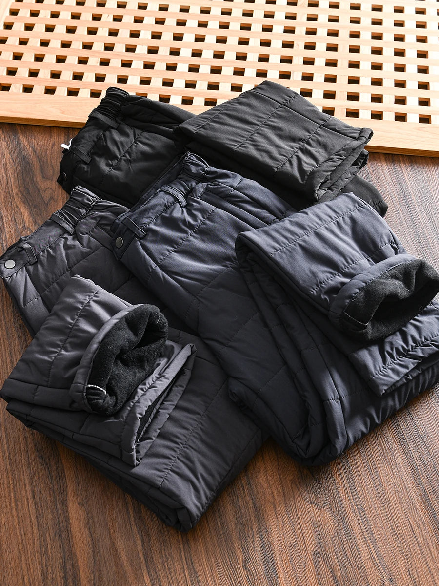 Thickened Quilted Men's Cotton Pants Fleece Lined Casual Long Trousers Warm Winter Autumn Wear Comfortable Breathable