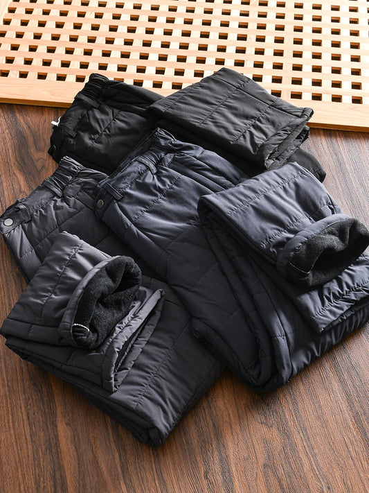 Thickened Quilted Men's Cotton Pants Fleece Lined Casual Long Trousers Warm Winter Autumn Wear Comfortable Breathable