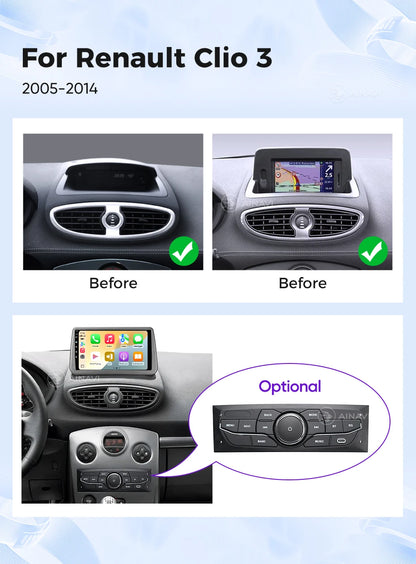 Ainavi Car Radio for Renault Clio 3 2005-2014 Wireless CarPlay Android Auto 4G Multimedia Player Navigation GPS 2din Autoradio
