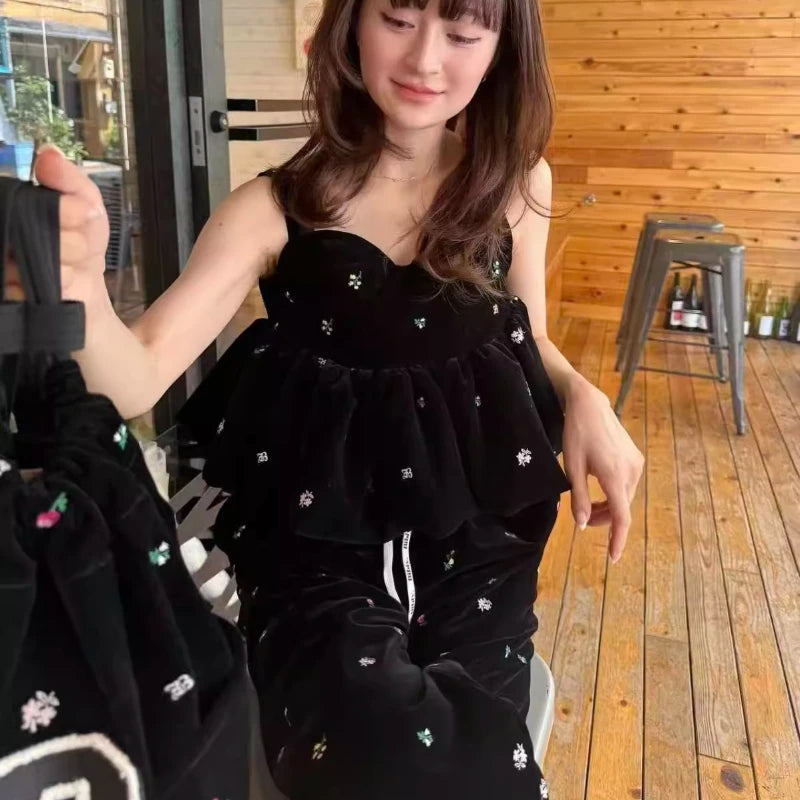 Japanese Sweet Girl's Bud Camis 2025 Autumn Winter New Women's Fashion Versatile Tank Top Daily Sleeveless Short Velvet Tops