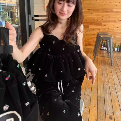Japanese Sweet Girl's Bud Camis 2025 Autumn Winter New Women's Fashion Versatile Tank Top Daily Sleeveless Short Velvet Tops