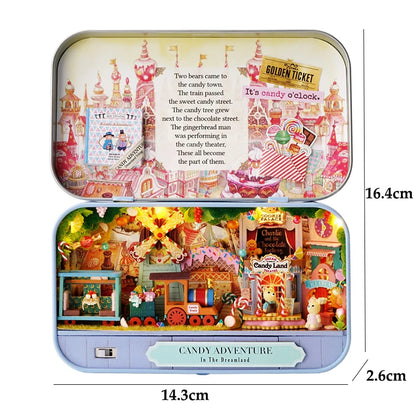 DIY Time Message Box Miniature Dollhouse Kit with LED Light Wooden Assembled Model Handmade Craft Puzzle Toy for Birthday Gifts