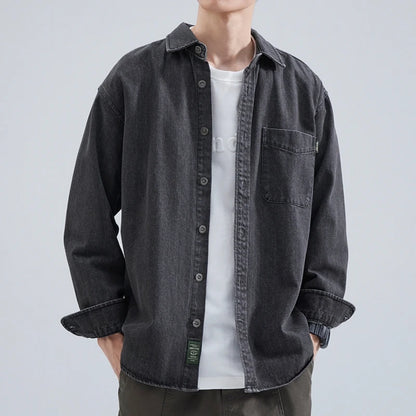 Denim Shirt Men's Long Sleeve 2025 Spring and Autumn Japanese Retro Loose Tooling Shirt, Boys Casual Jacket
