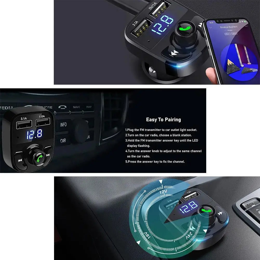 1/3/5PCS Car Bluetooth FM Transmitter Wireless Radio Adapter For Auto Music Stereo Player Dual USB Fast Charger For Smart Phone