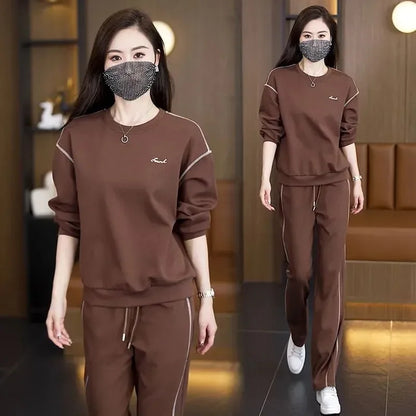 Ladies Large Size Cotton Embroidered Sportswear Set Casual Long Pants Two-Piece Fashionable Outfit for plus Size Women