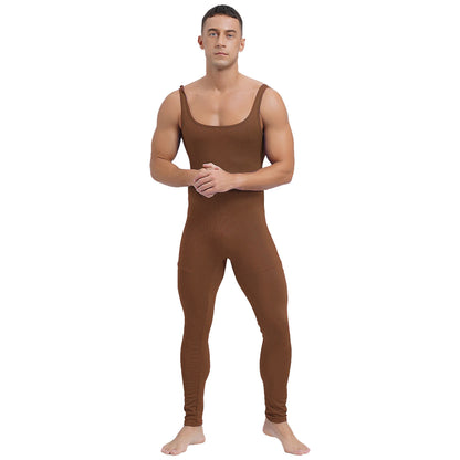 Mens Athletic Jumpsuit Square Neck Sleeveless Leotard Ribbed Striped Tank Unitard Wrestling Singlet Workout Yoga Bodysuit Romper