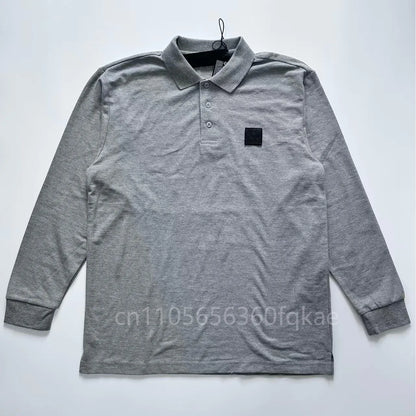 Top Compass Patch Long Sleeved Polo Shirt Spring Autumn All Cotton Casual Men's Luxury Golf Long Sleeved T-shirt Top Asian S-3XL